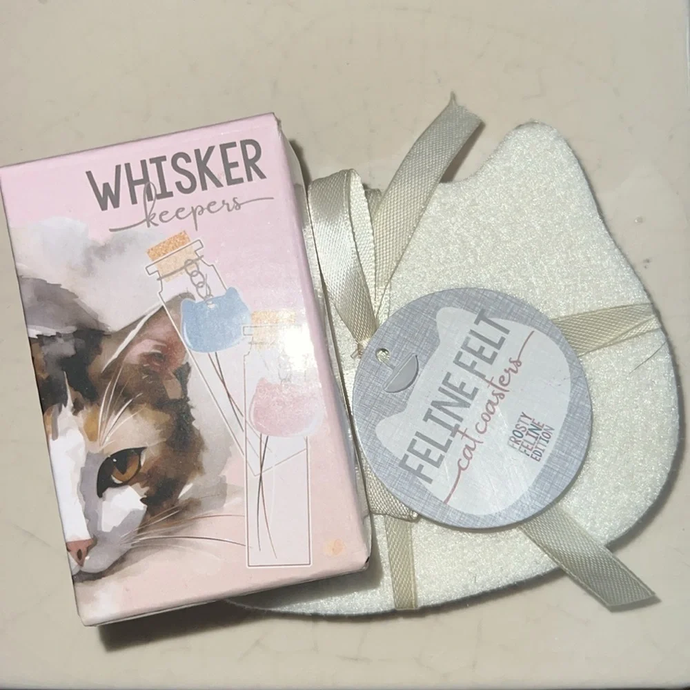 Frosty Feline Felt Coasters + Cat Whisker Keepers